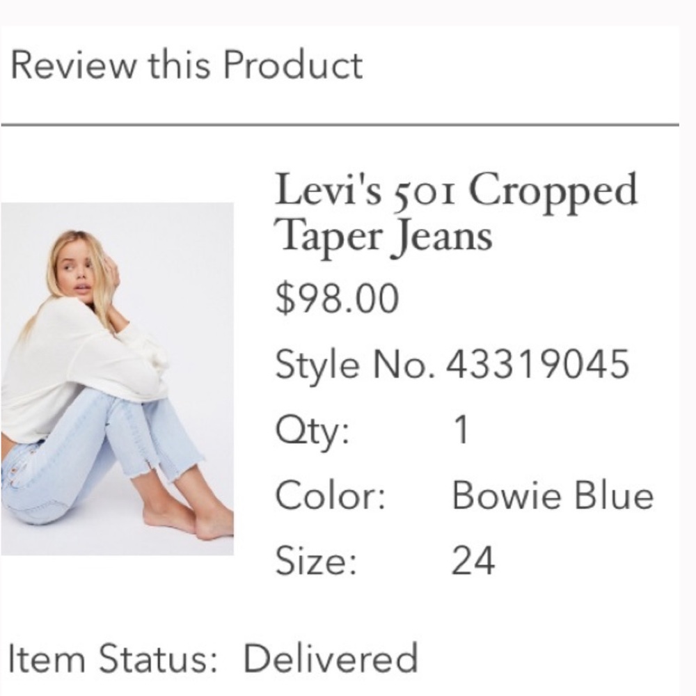 Levi 501 Distressed Cropped Tapered  jean in Bowie Wash - Picture 4 of 9